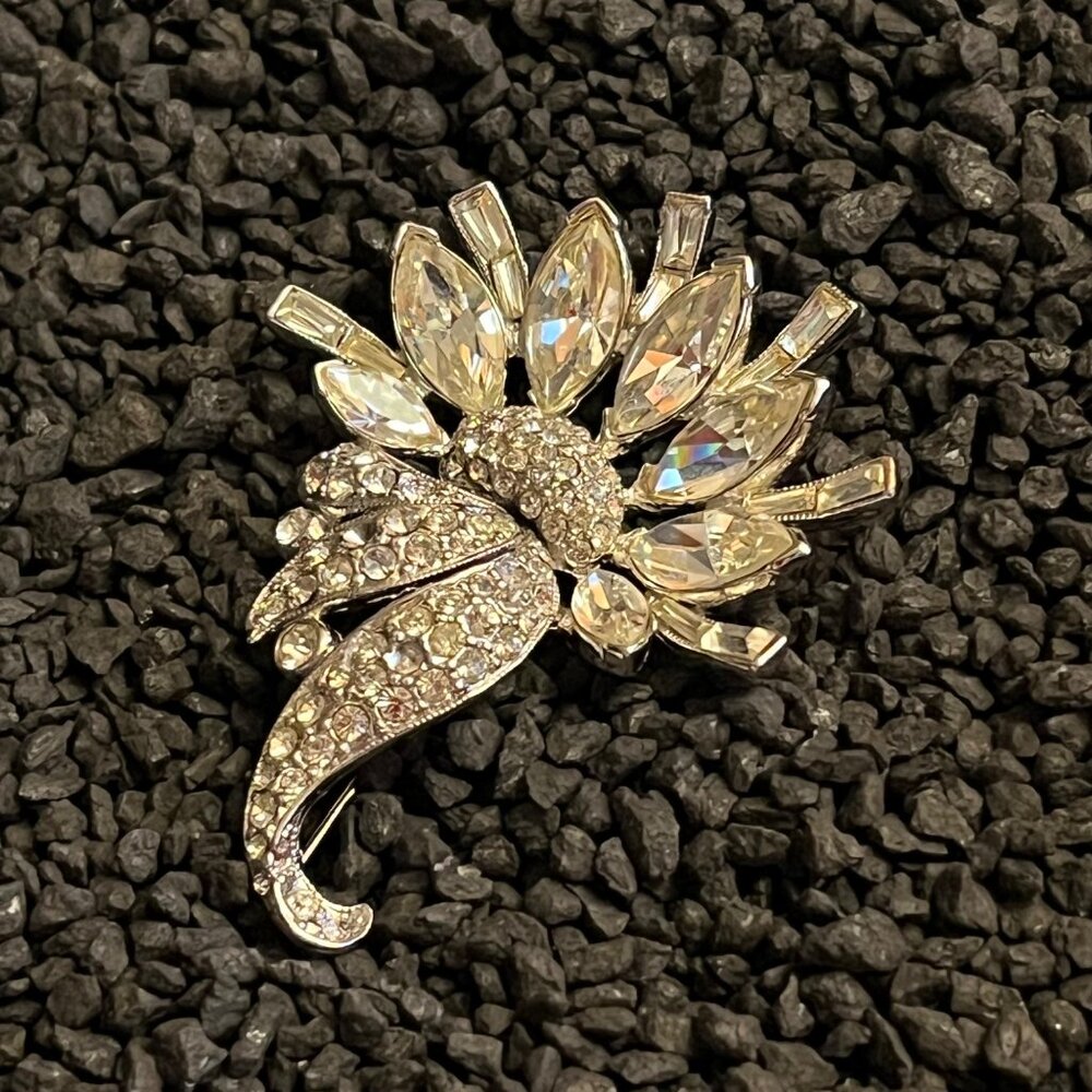 Vintage Bogoff Clear Rhinestone Large Floral Broo… - image 2